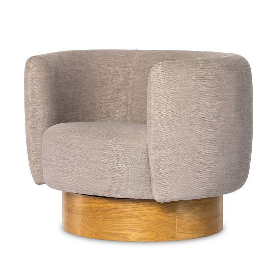 Atlantis Taupe Handcrafted Barrel Swivel Chair in Manufactured Wood