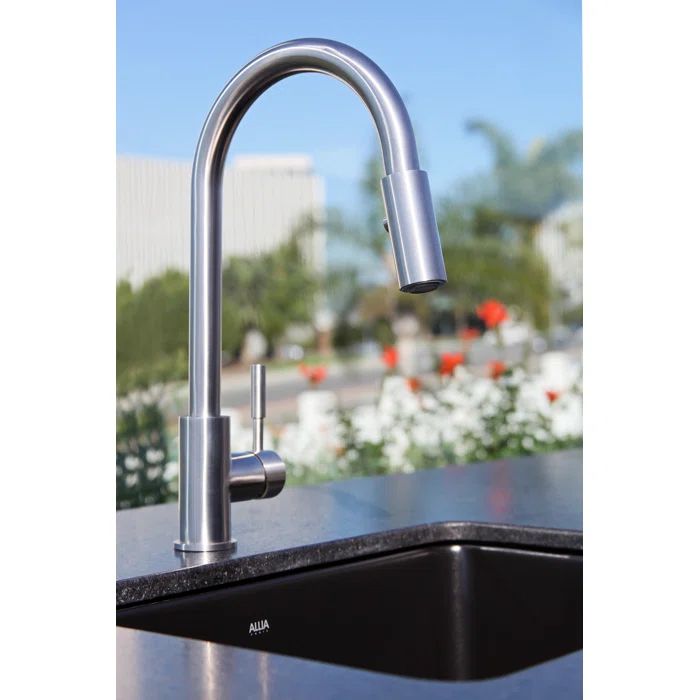 Sleek 15" Polished Nickel Pull-Down Bar Faucet with Chrome Finish