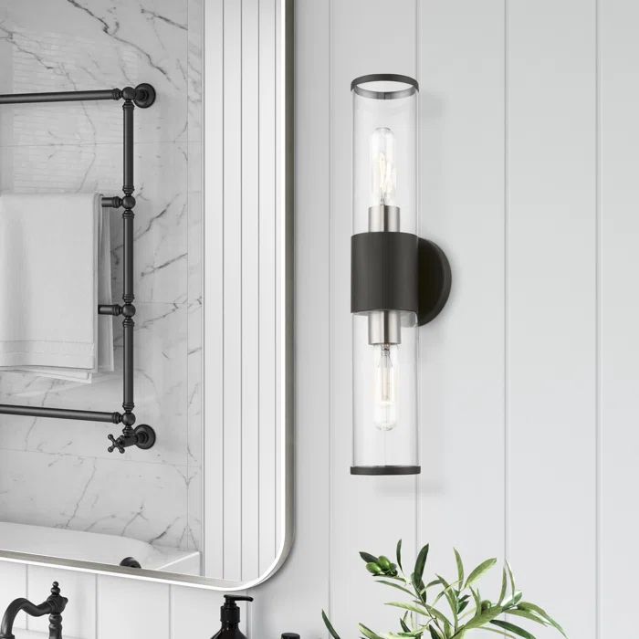 Bancroft Sleek Black Steel 2-Light Vanity Sconce with Clear Glass