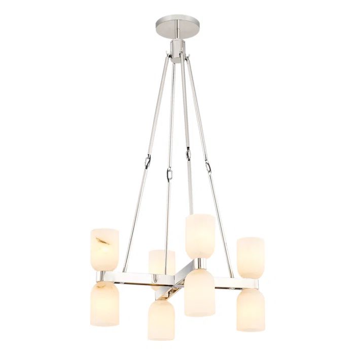Lucian Modern Linear Chandelier with Alabaster Bowl Shades - 22" Nickel