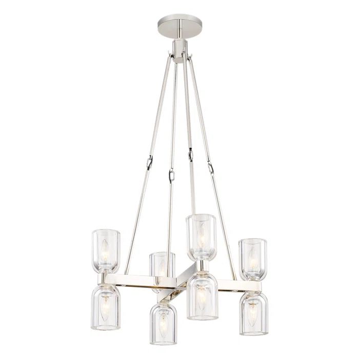 Lucian Modern Linear 8-Light Chandelier in Polished Nickel and Crystal
