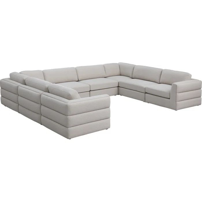 Beckham Modular 8-Piece Beige Linen & Wood Sectional with Ottoman