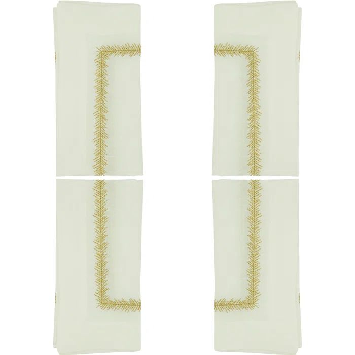 Gold Embroidered Border Polyester Square Napkins, Set of 4