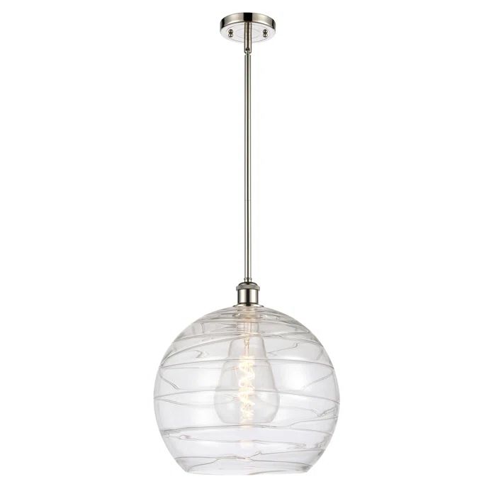 Athens Deco Swirl 14.88" Polished Nickel Globe Pendant Light
