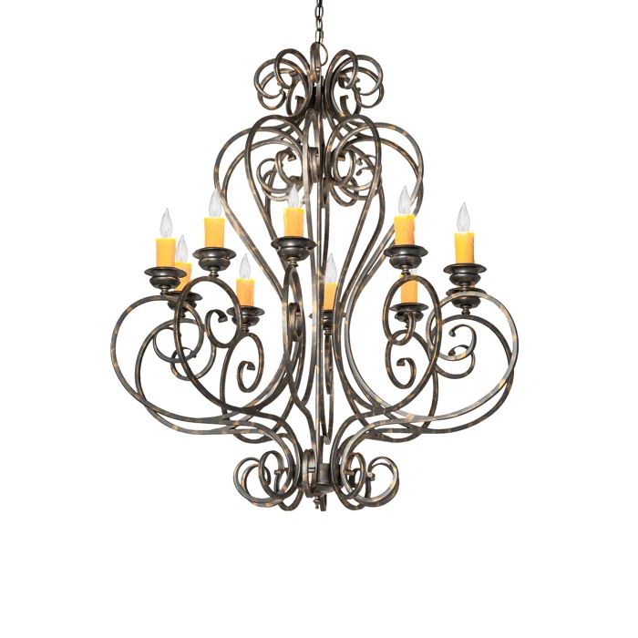 French Bronze 10-Light Scrollwork Candle Chandelier