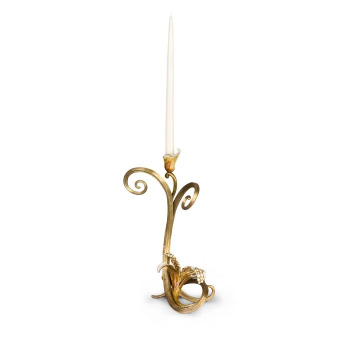 16.5" Golden Handcrafted Metal Tabletop Candlestick