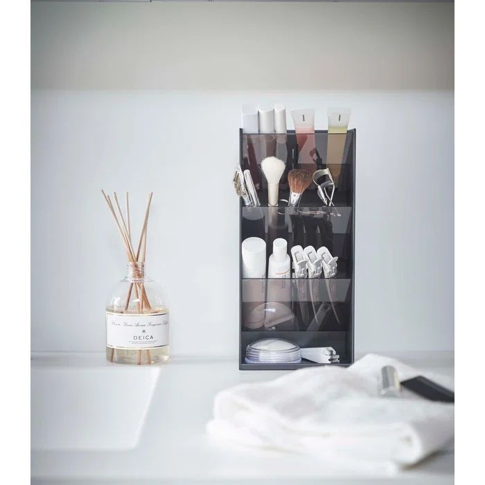 Yamazaki Home Sleek Black ABS Plastic Adjustable Makeup Organizer