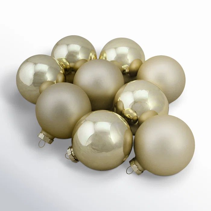 Gold Matte and Shiny Glass Christmas Ball Ornament Set of Nine