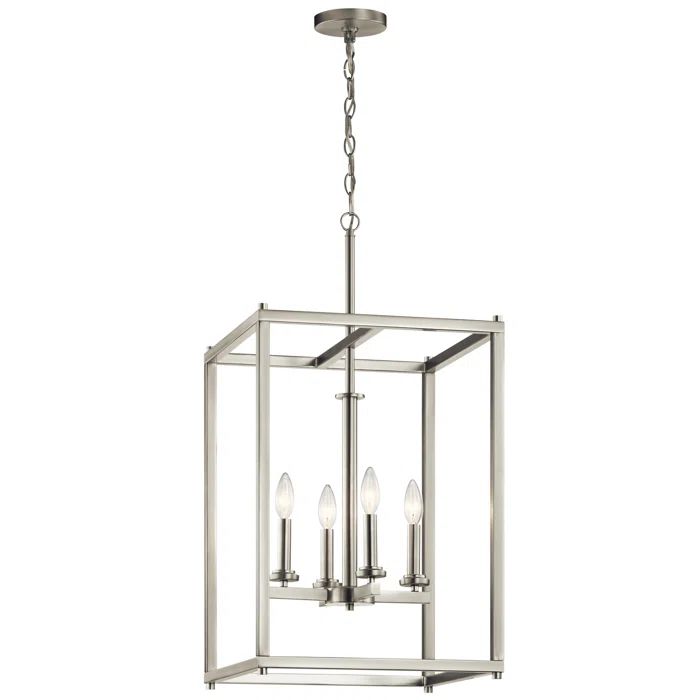 Elegant Brushed Nickel 16'' Square Ambient Chandelier with 4 Lights