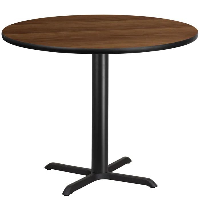 Round Brown Laminate Dining Height Table with Cast Iron Base