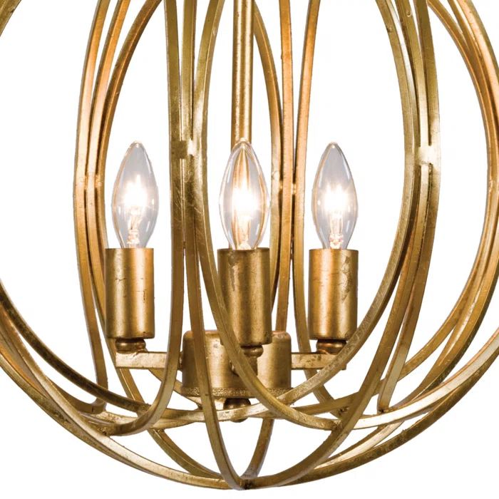 Ofelia 3-Light Gold Leaf Brass Globe Pendant with Clear Cord