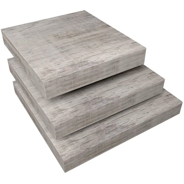 Sorbus Rustic Grey Wood 3-Piece Square Floating Shelf Set