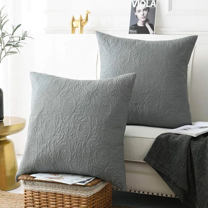 Gray Embroidered Cotton and Polyester Euro Sham Set