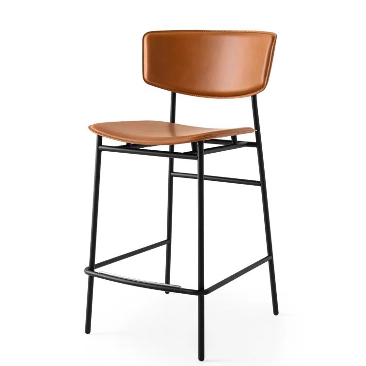 Fifties Elegance Metal Frame Stool in Melange Cognac