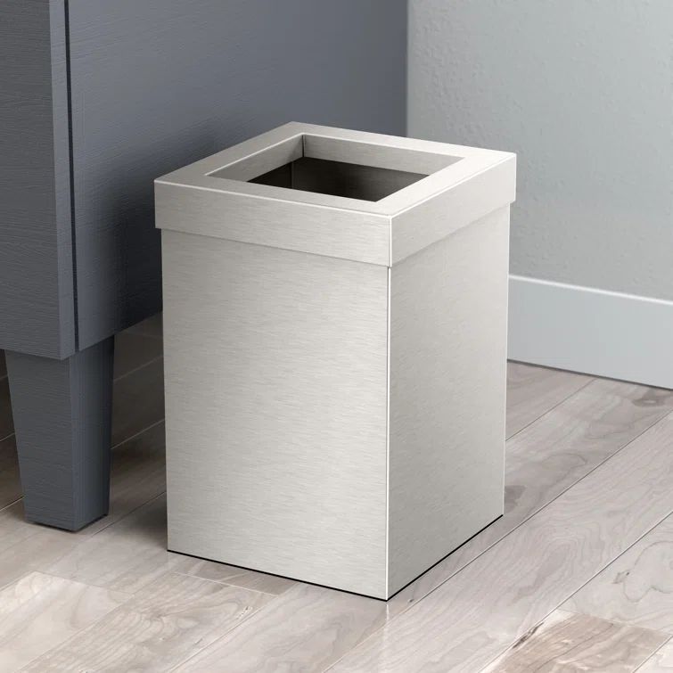 Satin Nickel Square Stainless Steel Open-Top Waste Basket