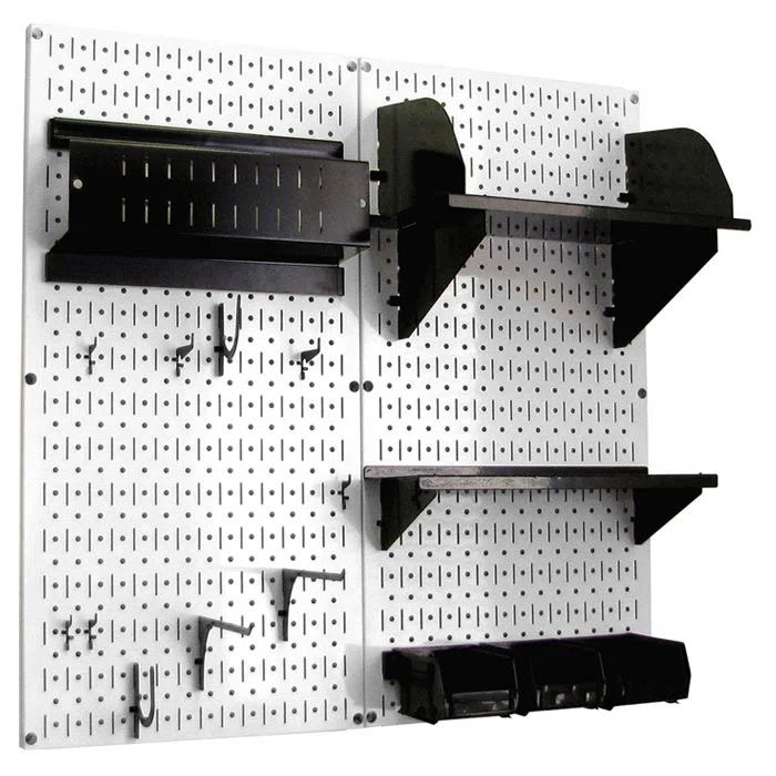 White and Black Metal Pegboard Organizer Storage Kit, 32" x 32"