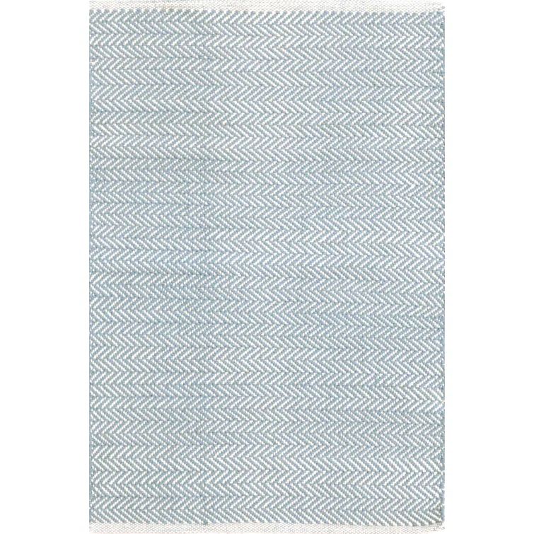 Swedish Blue Herringbone Handwoven Cotton Rug, 5' x 8'