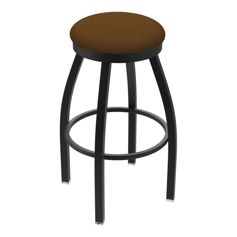Black Wrinkle Faux Leather Swivel Bar Stool with Beechwood Seat