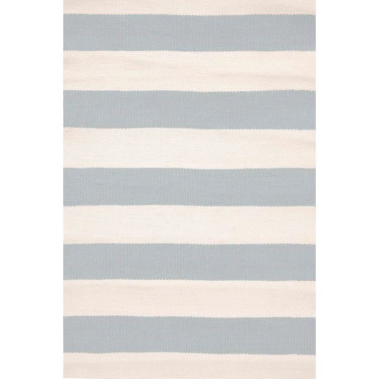 Light Blue and Ivory Stripe Synthetic 6' x 9' Reversible Rug