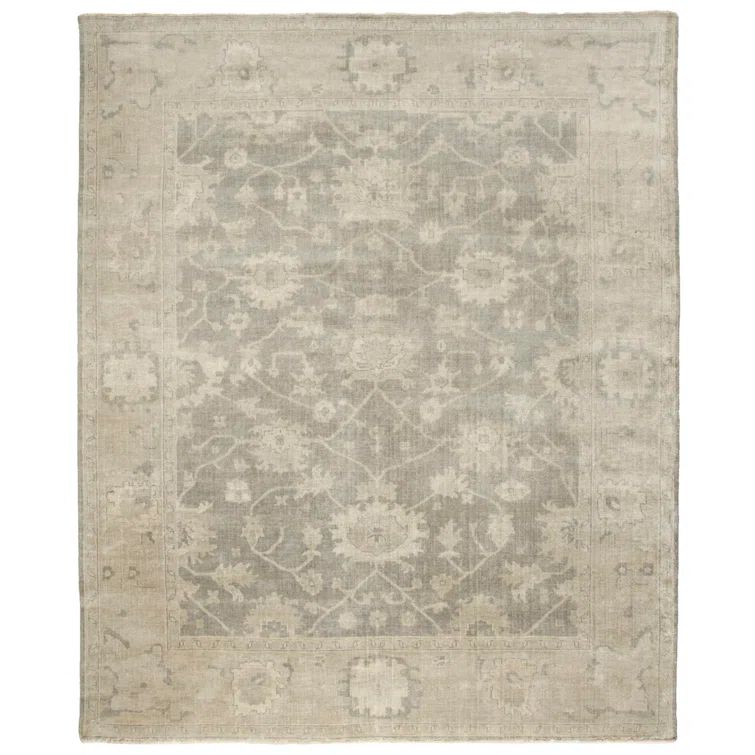 Hand-Knotted Light Grey and Beige Wool 6' x 9' Rug