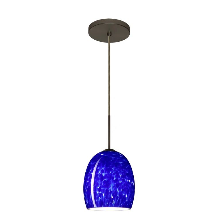 Lucia 7.25" High Bronze Finish Blue Cloud Glass Bowl Pendant Light
