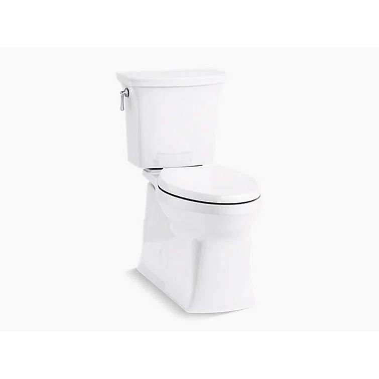 White High Efficiency Elongated Two-Piece Toilet with Skirted Trapway