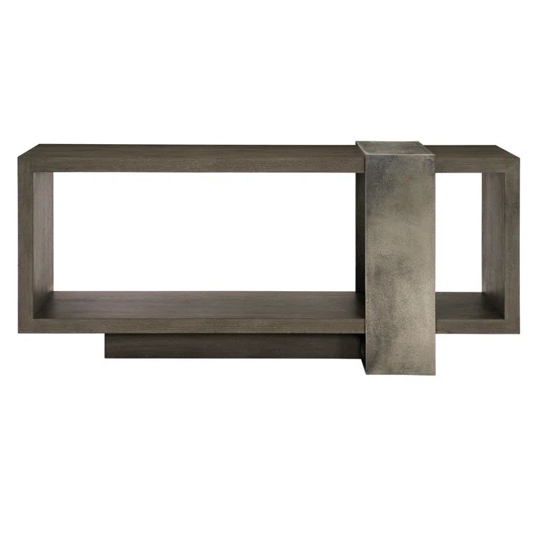 Transitional Cerused Charcoal 72'' Oak & Metal Console Table with Storage