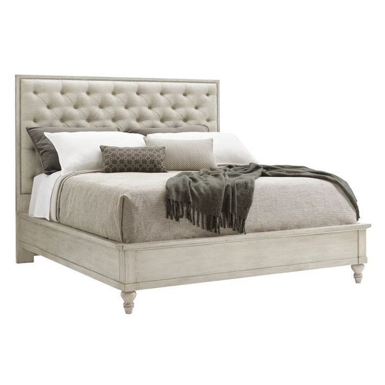 Sag Harbor Cream Queen Upholstered Bed with Nailhead Trim
