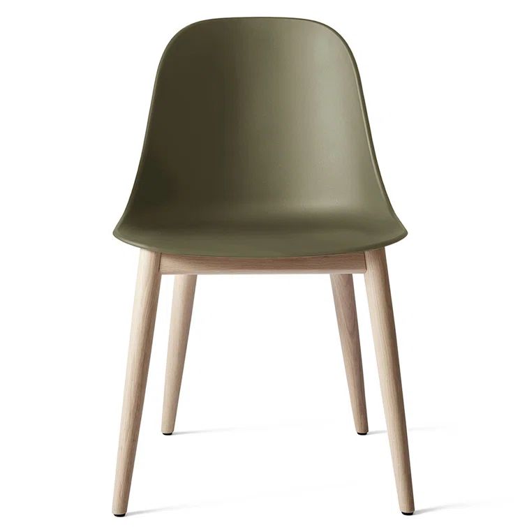Olive Plastic and Wood Armless Side Chair