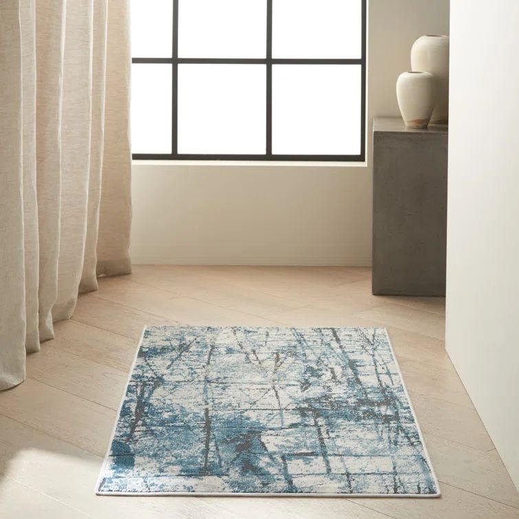 Abstract Vapor Handmade Viscose Rectangular Rug in Gray