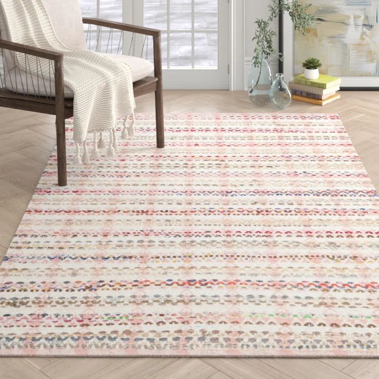 Montauk Pink Multicolor Handwoven Cotton Wool Rug
