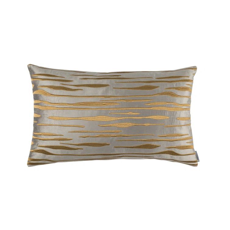 Pewter and Gold Velvet Embroidered Rectangular Lumbar Pillow