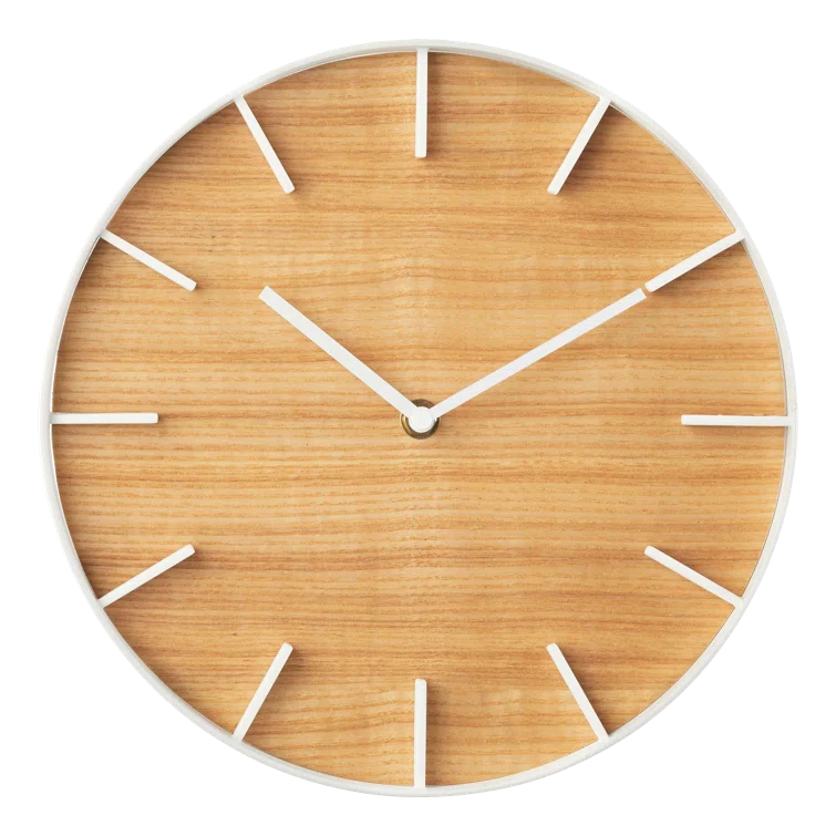 Ash and White Modern Wood and Steel Wall Clock