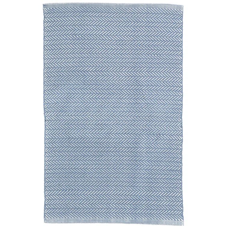 Denim and Ivory Herringbone 9' x 12' Synthetic Flat Woven Rug