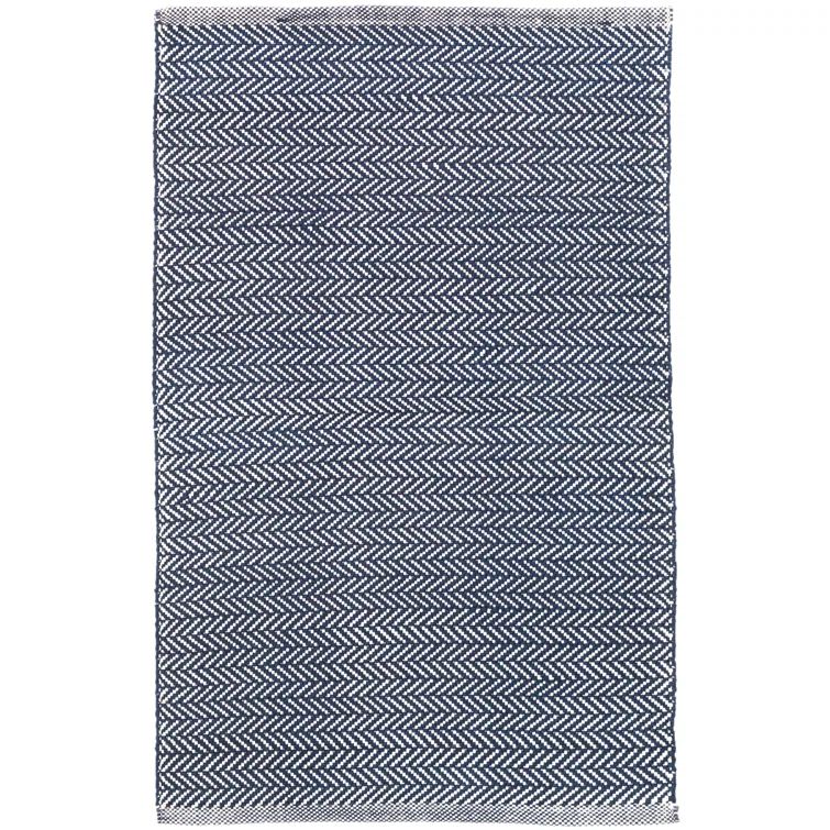 Indigo and White Handwoven Reversible Herringbone Rug 8' x 10'