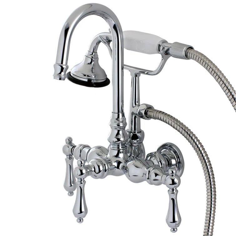 Polished Chrome Vintage Wall Mount Clawfoot Tub Faucet with Hand Shower