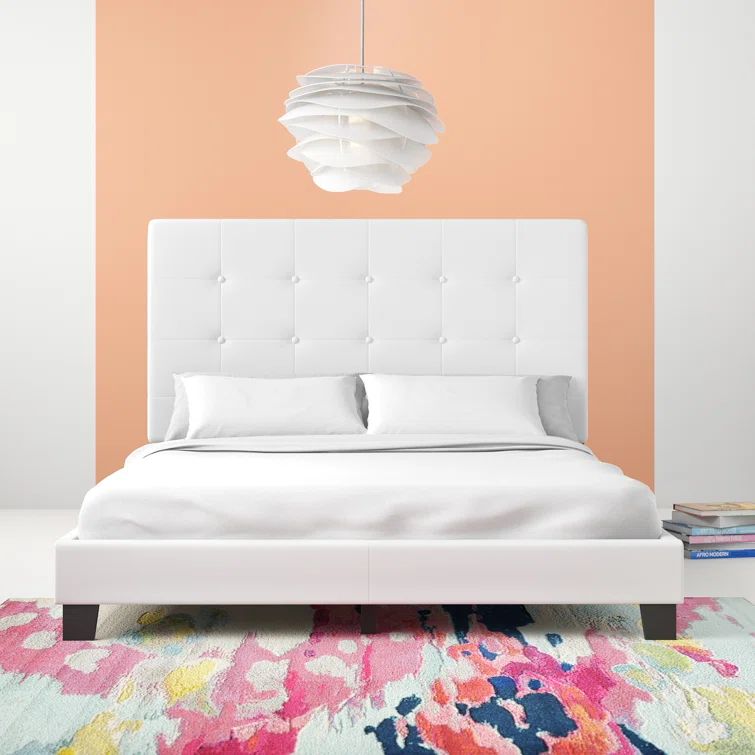 White Queen Tufted Upholstered Faux Leather Platform Bed