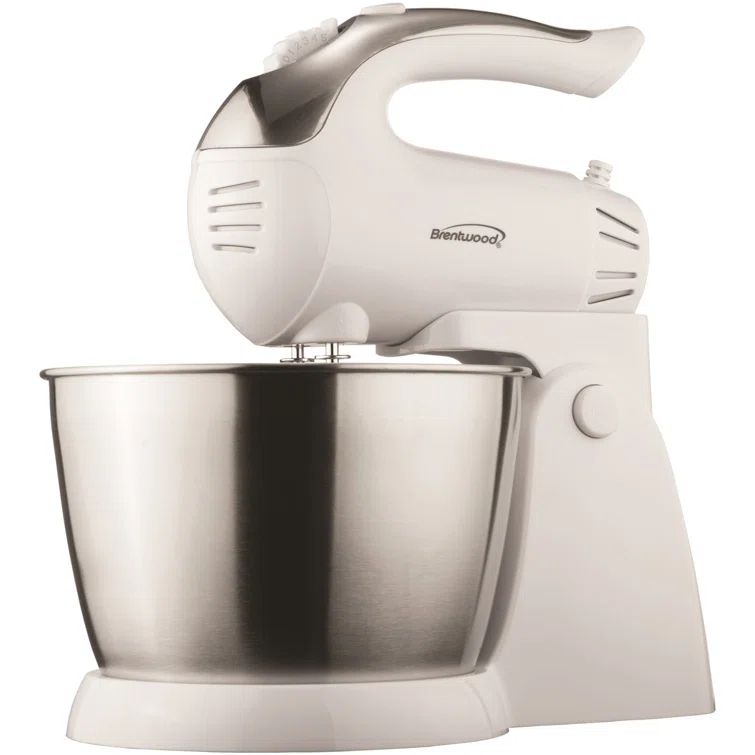 White 200W Stainless Steel 5-Speed Stand Mixer with Bowl