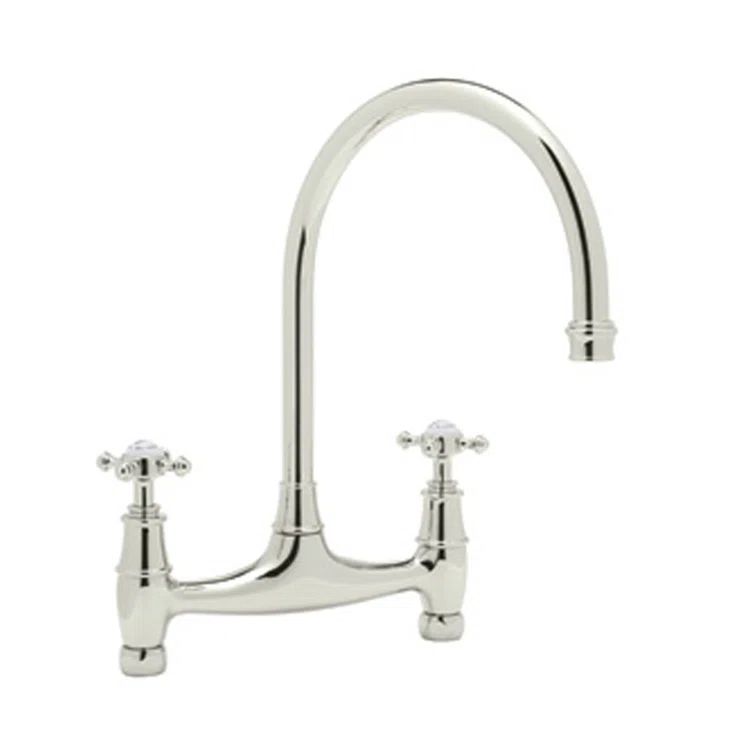 Polished Nickel Double Handle Brass Kitchen Faucet