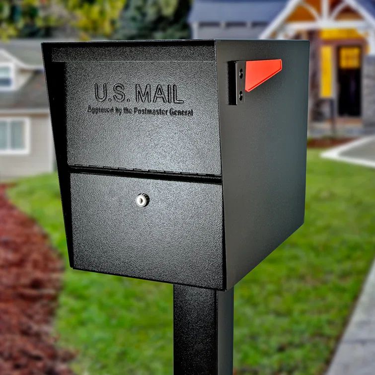 Black Steel Locking Post-Mount Security Mailbox