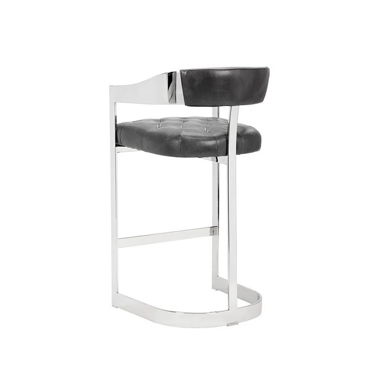 Cantina Magnetite Gray Leather and Stainless Steel Bar Stool