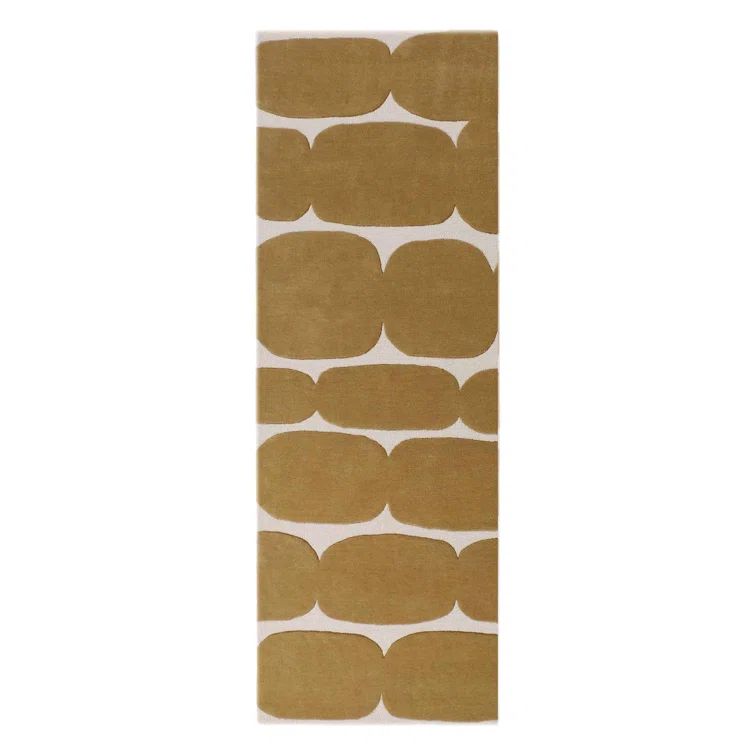Handmade Ivory and Mustard Yellow Wool Geometric Runner Rug
