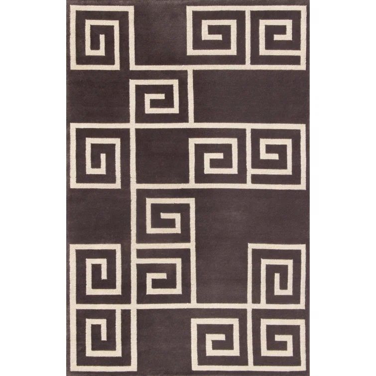 Art Deco Inspired Slate and Cream Hand-Knotted Wool Area Rug