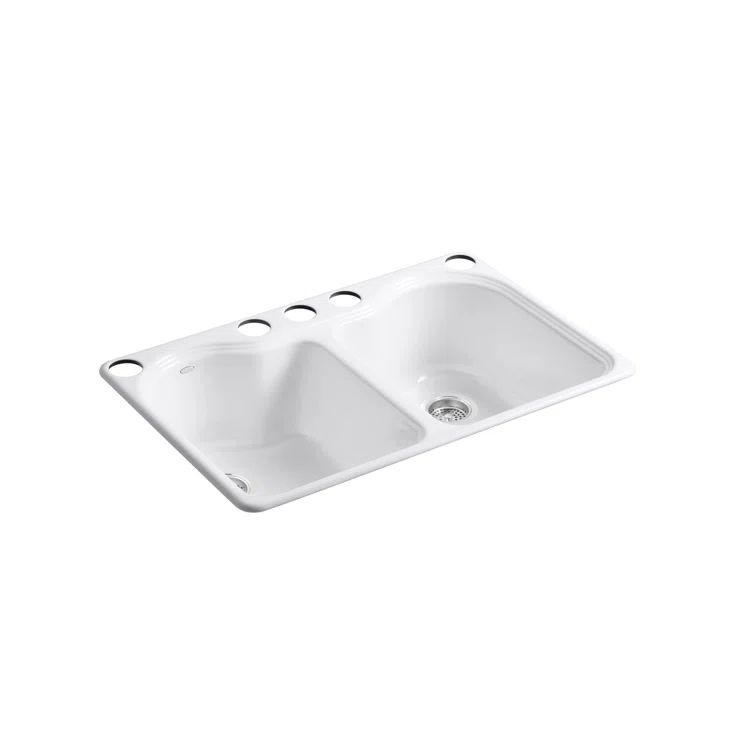 White Cast Iron Double Bowl Undermount Kitchen Sink