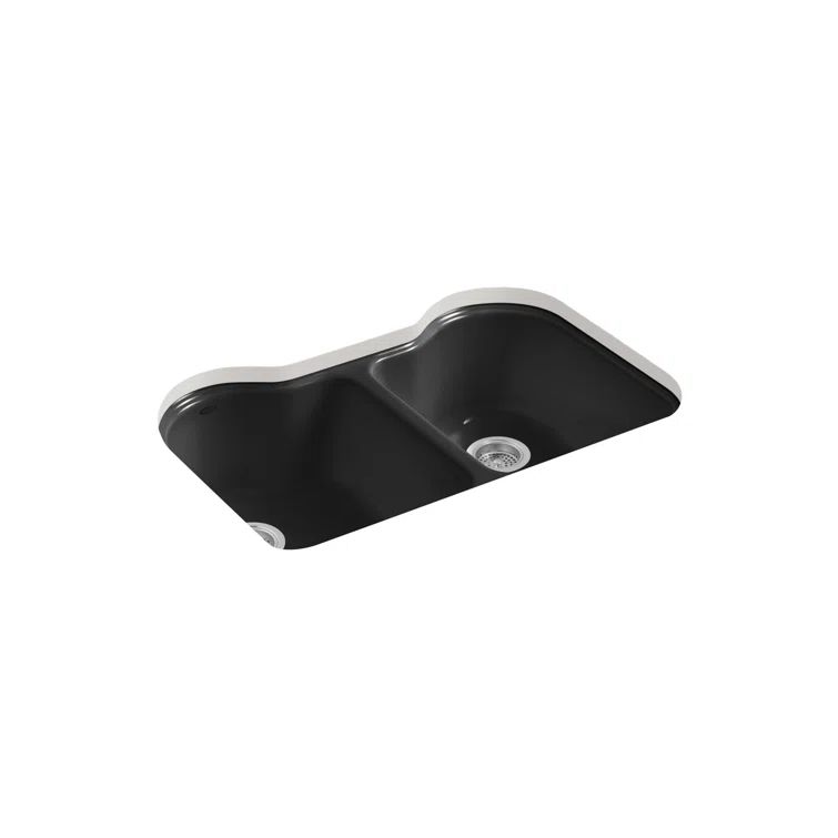 Hartland Black 33" Cast Iron Undermount Double Bowl Kitchen Sink