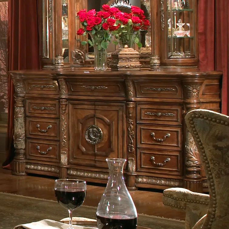 Villa Valencia Brown Traditional 75.5'' Dresser with Marble Accents