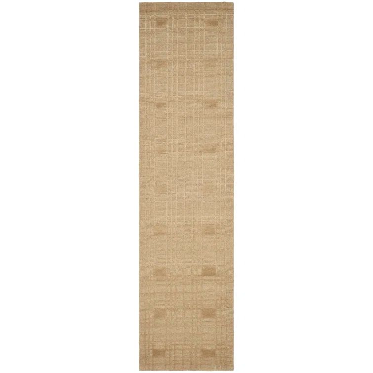 Sand Geometric Hand-Knotted Wool and Silk Runner Rug
