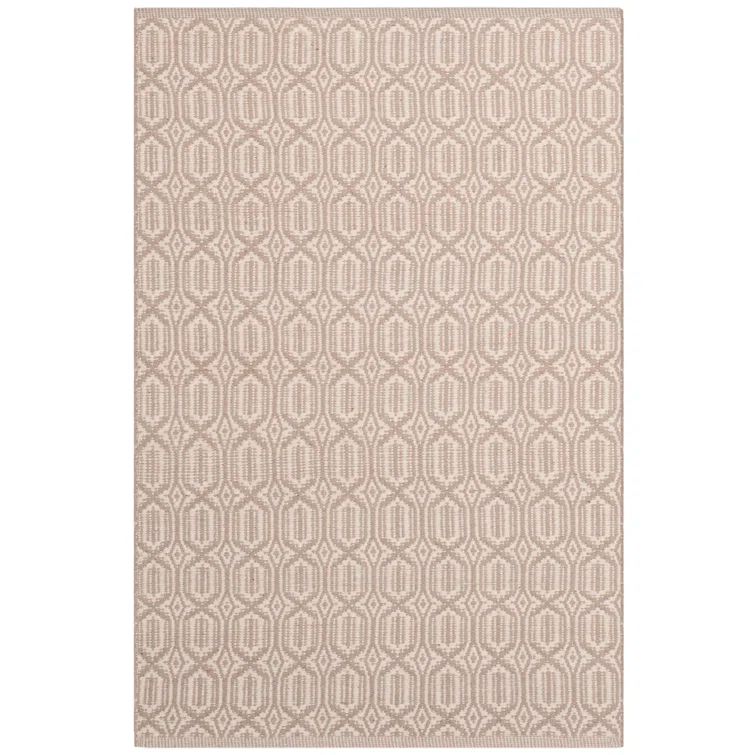Ivory and Grey Flat Woven Cotton Area Rug, 3' x 5'