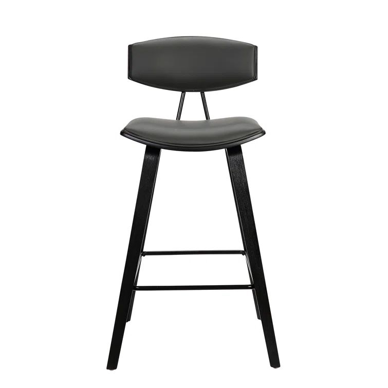 Gray Faux Leather & Black Brushed Wood Contemporary Counter Stool