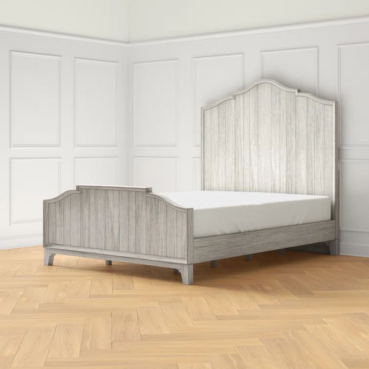 Cottage Charm Antique White King Panel Bed with Pine Frame